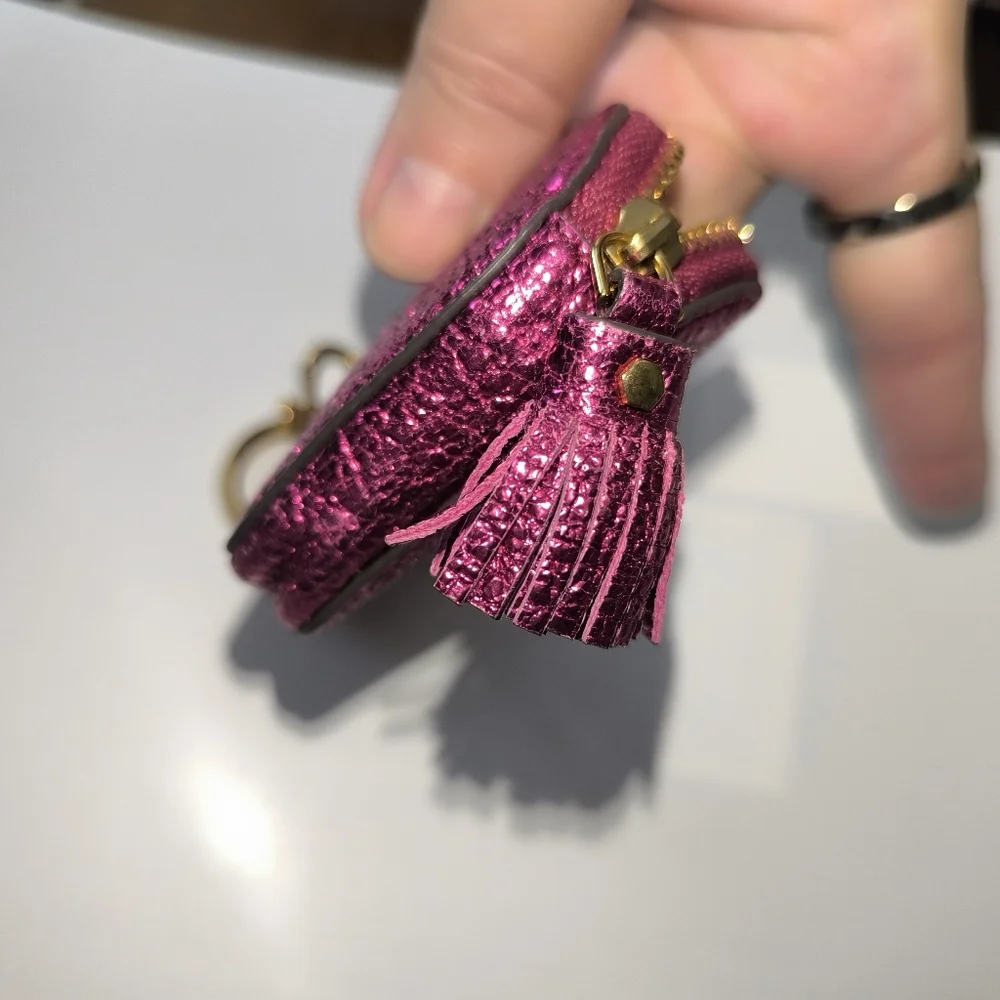 Anya Hindmarch Heart Coin Purse Bag Charm Magenta Leather
